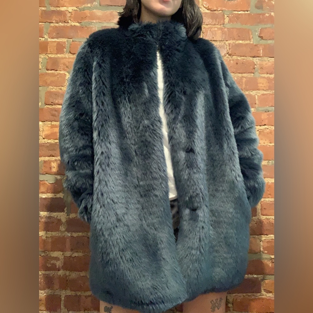Babaton faux fur coat in steel blue